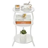 YEAKOO Vintage Small Round Side Table, 3-Tier Slim Waist Circular End Table with Storage Shelf, Compact Tea Sofa Table, Round Corner Coffee Table Nightstand for Living Room Bedroom Small Spaces,White