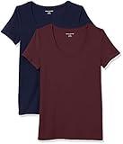 Amazon Essentials Women's Regular-Fit Short-Sleeve Scoop Neck T-Shirt (Available in Plus Size), Pack of 2, Navy/Burgundy, XX-Large