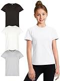 Girl's Athletic Shirts 3 Pack Crew Neck Short Sleeve Tees Summer Active Tops for Teen Girls Soccer & Sports Tshirts for Teens Black/Grey/White