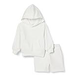 Amazon Essentials Boys' Hoodie and Shorts Set, White, Medium