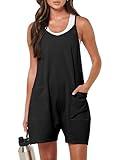 ANRABESS Womens Rompers Summer Casual Loose Sleeveless Overalls Spaghetti Strap Shorts Jumpsuit 2025 Beach Vacation Outfits Black Medium