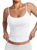 Trendy Queen Womens Spaghetti Strap Tank Top Summer Double Lined Workout Camisole Going Out Cute Tops Y2k Teen Girl Basic White S