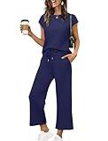 SAMPEEL 2 Piece Sets for Women Summer Matching Sets Women Clothing Ladies Loungewear Sweat Set Travel Outfits Resort Wear 2025 Blue M