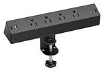 Desk Clamp Power Strip, 1875W Surge Protectors with 2 USB A, 2 USB C Ports, 4 AC Outlets, Desk Mount Charging Station, Fit 1.7 inch Tabletop Edge Thick, Desktop Outlets for Home Office.