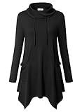 Bulotus Tunic Tops for Leggings, Women's Elastic Knitting Turtleneck Long Sleeve Tunic Blouse Top Plus Size Sweater 3X, Black, XXX-Large