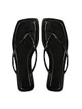 GORGLITTER Women's Square Open Toe Flip Flop Minimalist Thong Flat Sandals Slide On Summer Vacation 2025 Dressy Shoes Black Thong 8