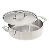 American Kitchen - 10 inch Stainless Steel Rondeau Casserole Pan, Oven Safe, Brasier and All-in-One Pan with Cover, Made in America