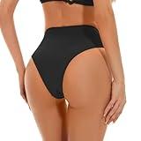 Kepblom Women's High Waisted Bikini Bottom - High Cut Cheeky Rave Bottoms for Beach, Swimming Pool, Rave Festivals, Black, L