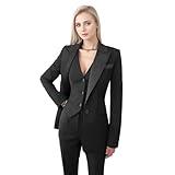 Allingentle Women's Suiting Jackets Business Casual Outfits Women Blazer Work Office Pant Suits for Women 3 Piece Black -8