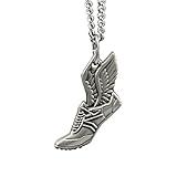 Shields of Strength Men's Antique Finish Winged Shoe Necklace Philippians 4:13 Christian Faith Jewelry Gift Track Running Pendant Chain (Zinc, 20 Inch)