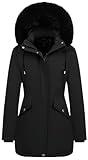 MOERDENG Women's Long Winter Down Coat Thicken Fleece Lined Parka Warm Puffer Jacket With Faux Fur Detachable Hood