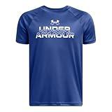 Under Armour Boys Tech Split Wordmark Short Sleeve T Shirt, (432) Tech Blue / / White, X-Large