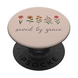 Saved by Grace Minimalist Floral Faith Design PopSockets Adhesive PopGrip