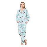 HEARTNICE Women's 100% Cotton Long Sleeve Pajama Set, 2-Piece Cozy Flannel Print PJs Button Up Ladies Sleepwear (Light Blue Heart, 2XL)
