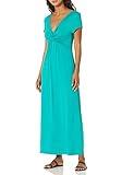 Star Vixen Women's Plus-Size Short Sleeve Twist Front Maxi Dress, Jade Solid, 3X