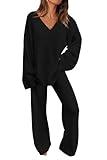 PRETTYGARDEN Lounge Sets for Women Two Piece Sweaters Pajama Set Fall Fashion 2025 Loungewear Outfits Matching Winter Clothes (Black,Large)