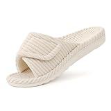 Litfun Orthopedic House Slippers for Women Adjustable Arch Support Indoor Slippers Open Toe Corduroy Bedroom Shoes, Beige 41