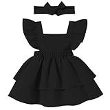 NARPLO Baby Girls Dresses Sleeveless Ruffle Toddler Dresses for Girls with Headband Summer Casual Party Backless Sundress Black