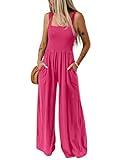Dokotoo Womens Overalls Rose Jumpsuits for Women Casual Loose Fit Solid Color Wide Leg One Piece Sleeveless Jumpsuit Long Pant Rompers with Pockets Medium