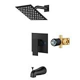 Airuida Shower Faucet Set with Tub Spout Bathtub Faucet Kit Shower Tub Faucet Set Complete Tub Shower Trim Kit with Solid Brass Rough-in Valve and 6 Inch Rainfall Square Showerhead Matte Black
