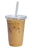 GUSTO Clear Plastic Cups with Flat Lids [20 oz - 100 Count] - Disposable Iced Coffee Cups with Lids - PET Plastic Cold Cups for Smoothies, Juices & To-Go Drinks - Formerly Comfy Package