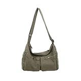 KBTYE Canvas Messenger Bag Cute Crossbody Tote Bag Shoulder for Women Men for School Aesthetic Hobo with Multiple Pockets(Green)