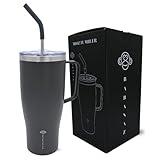 BABANAZ 40 oz Tumbler with Handle and Straw Lid | Insulated Cup Reusable Stainless Steel Water Bottle Travel Mug Cupholder Friendly | Gifts for Women Men Him Her | Sleek Series | Graphite Gray