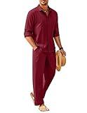 COOFANDY Mens 2 Piece Linen Outfit Button Down Shirt and Loose Pants Set Casual Beach Sets for Vacation