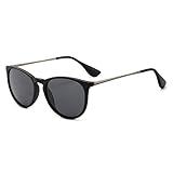 SUNGAIT Premium Vintage Round Sunglasses for Women Men Classic Retro Trendy Style (Black Frame(Matte Finish)/Polarized Grey Lens) 1567 PGHKH