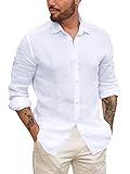 Mens Button Up Shirts Linen Beach Long Sleeve Casual Cotton Summer Lightweight Tops X-Large