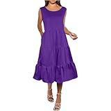 Women's Summer Sleeveless Maxi Sundress Swing Casual Flowy Tiered Shirts Dress Beach Travel Vacation Outfits(1B-Purple, XXXXXL)