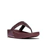 FitFlop Women's Lulu Crystal-Mix Toe-Post Sandals Wedge, Metallic Plumberry, 9