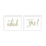 Andaz Press Wedding Party Signs, Gold Glitter Print, 8.5x11-inch, He Asked, She Said Yes! Engagement Save the Date Photoshoot Signs, 2-Pack, Not Real Glitter