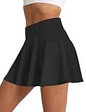 CHALLMOTI Women's Pleated Tennis Skirt Golf Skorts for Woman High Waisted Tummy Control with Shorts Pockets Black L