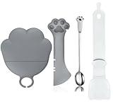 Cat Dog Food Can Lids Spoons - Cute Paw Silicone Pet Can Lids Covers for Dog Cat Food Cans / Can Opener Cat Food Spatula Spoons for Wet Food / Cat Treat Spoon for Lickable Squeeze up Treats, Grey