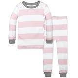Burt's Bees Baby baby girls Pajamas, Tee Pant 2-piece Pj Set, 100% Organic Cotton and Toddler Pajama Bottoms, Blossom Rugby Stripe, 6 Years US