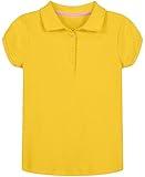 Nautica Girls' School Uniform Short Sleeve Polo Shirt, Button Closure, Soft Pique Fabric, Gold, 16