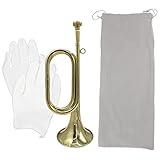 Cheerock Gold Plated Brass Trumpet Bugle Horn with Bag & Gloves for Military Orchestra and Festival Performances