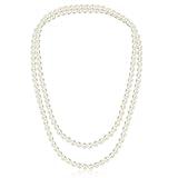 CdbC 59" Long Pearl Necklace, Faux Long Pearl Necklaces for Women, Vintage Elegant Long Pearls, Pearl Necklace Long for Wedding Party 1920s Gatsby Costume Jewelry