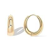PAVOI 14K Gold Plated Sterling Silver Post Small Chunky Hoop Earrings - Thick Lightweight Gold Hoop Earrings for Women
