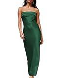 Realtix Satin Silk Backless Tube Tops Maxi Dress for Women Low Back Hollow Out Elegant Strapless Long Dresses Wedding Guest Emerald
