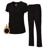 M&M SCRUBS Women's Breathable Cool Stretch Fabric Scrub Top and cargo Pant Set (Black, Medium)