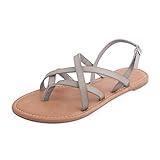 Women's Gladiator Flat Sandals Fisherman Strappy Sandals Ankle Strap Sandals (9.5, Grey)