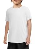 Haloumoning Boys Short Sleeve Athletic T-Shirts Kids Basic Quick Dry Lightweight Performance Tees 5-14 Years White