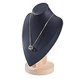 SWTOOL Wooden Medium Portrait Necklace Display Stand with Black Leather Soft Mat Mannequin Bust Model Jewelry Organizer Holder for Craft Shows Selling Shows Home Decor (Black, Medium)