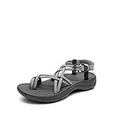 DREAM PAIRS Women's Walking Sandals with Arch Support Elastic Strap Summer Sport Athletic Casual Hiking Outdoor Sandal,Size 10,Black/White,DWUMST2510