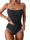 Eomenie Women's Tankini Swimsuits Two Piece Tummy Control Bathing Suit Color Block Slim Swimwear with High Waisted Bottom