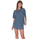 Hanes Women's Originals 2 Piece Lounge, Comfywear Supersoft Boxy T-Shirt & Sleep Shorts Loungewear Set, Stargazer Grey/Stargazer Grey, Medium