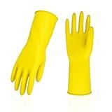 Vgo... 1-Pair Reusable Household Gloves, Rubber Dishwashing gloves, Extra Thickness, Long Sleeves, Kitchen Cleaning, Working, Painting, Gardening, Pet Care (Size L, Yellow, HH4601)