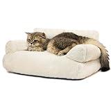 FAMIDGE Cat Couch for Indoor Cats, Washable Pet Bed Furniture, Puppy Sleeping Bed Pet Sofa, Dog Couch for Kitten Chinchilla Rabbit up to 12lbs(Small, Beige)